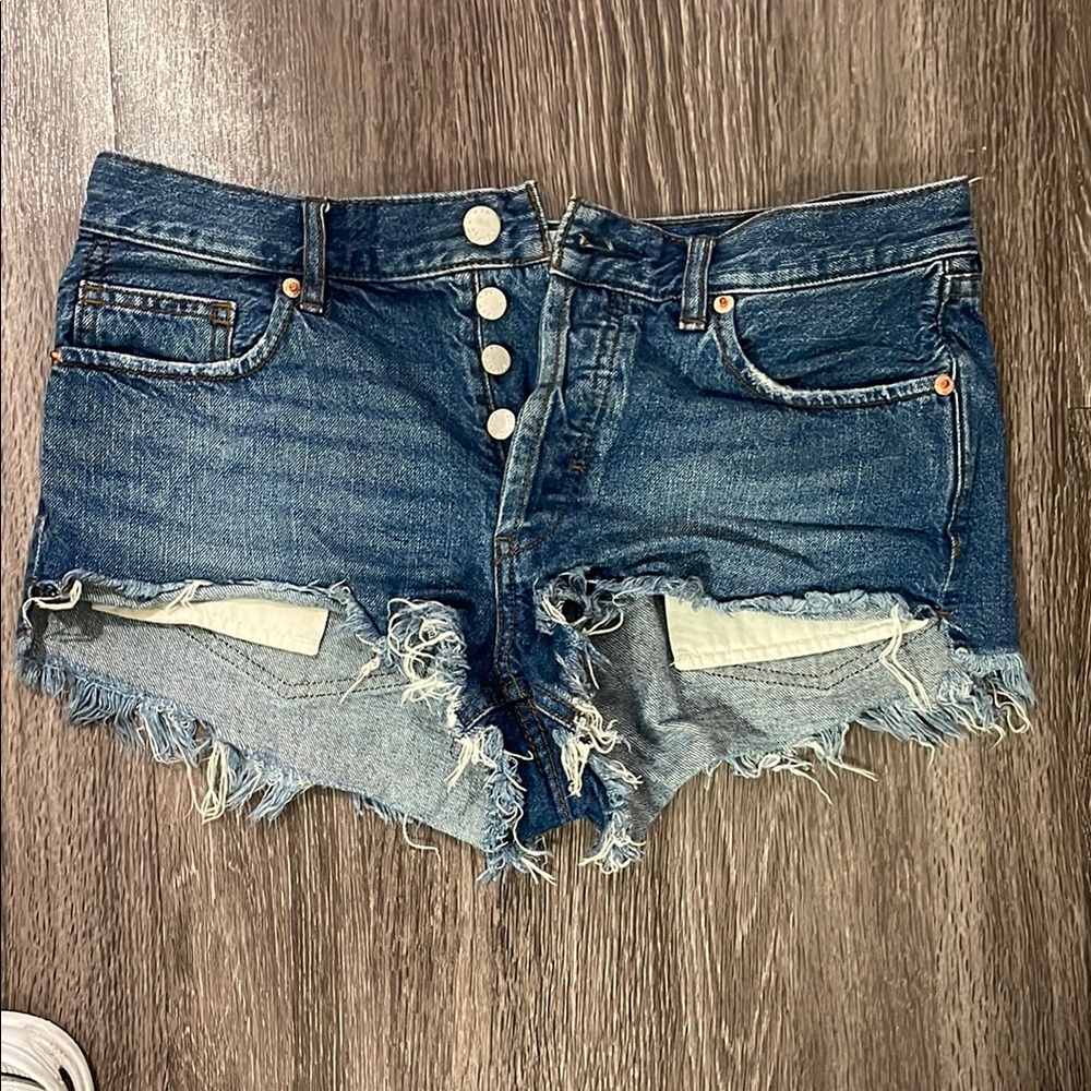 We The Free Blue Distressed Jean Shorts